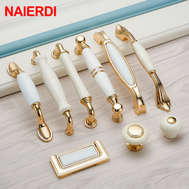 NAIERDI Gold White Creamic Cab - Drawer Pull Gold review and price