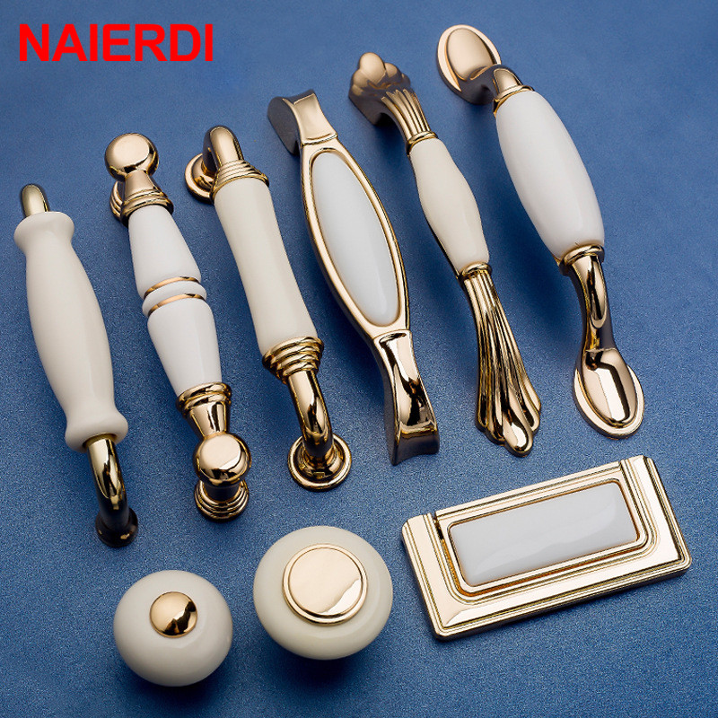 NAIERDI Gold White Creamic Cab - Drawer Pull Gold review and price