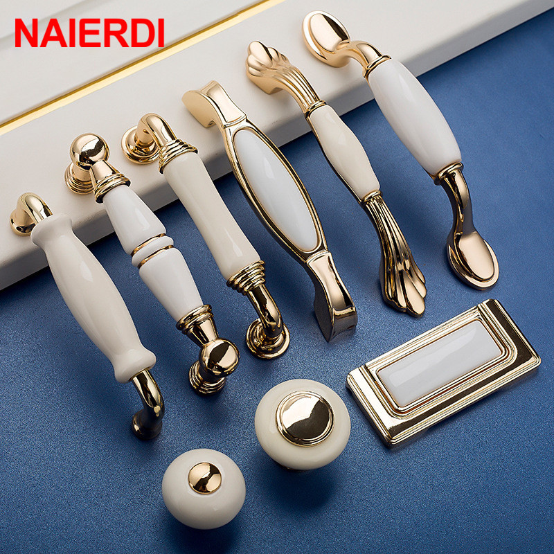 NAIERDI Gold White Creamic Cab - Drawer Pull Gold review and price
