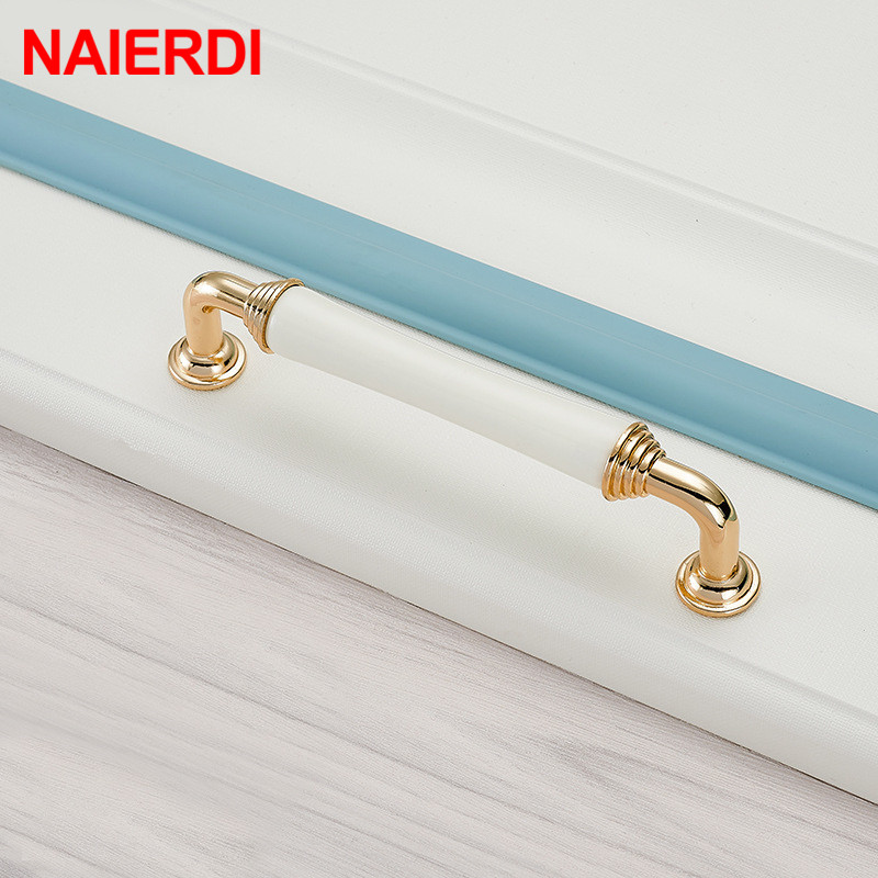 NAIERDI Gold White Creamic Cab - Drawer Pull Gold review and price